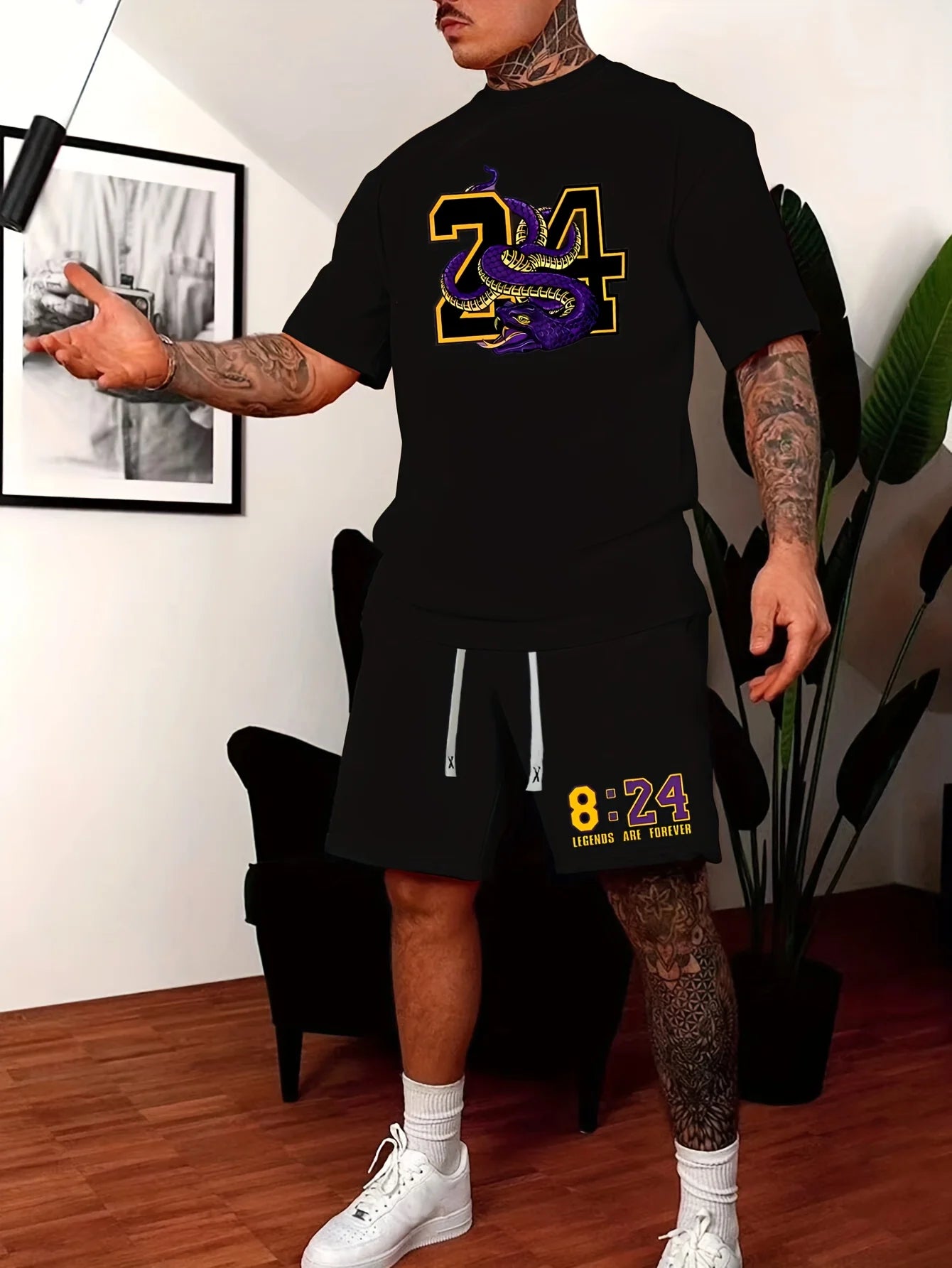 Summer Men's Chicago-Themed Relaxed Set Size 32 Printed T-Shirt and Shorts Set Adult Sports Casual Plus Size Two-Piece Set