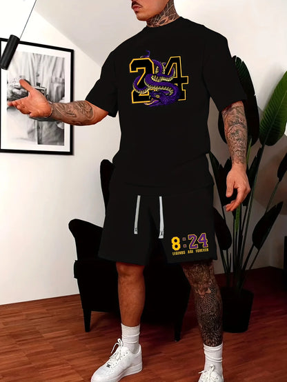Summer Men's Chicago-Themed Relaxed Set Size 32 Printed T-Shirt and Shorts Set Adult Sports Casual Plus Size Two-Piece Set