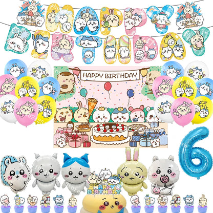 Chiikawa kawaii Happy Birthday Party Decorations Cute plate Banner Cake Topper Flag Balloons Disposable tableware Decorations