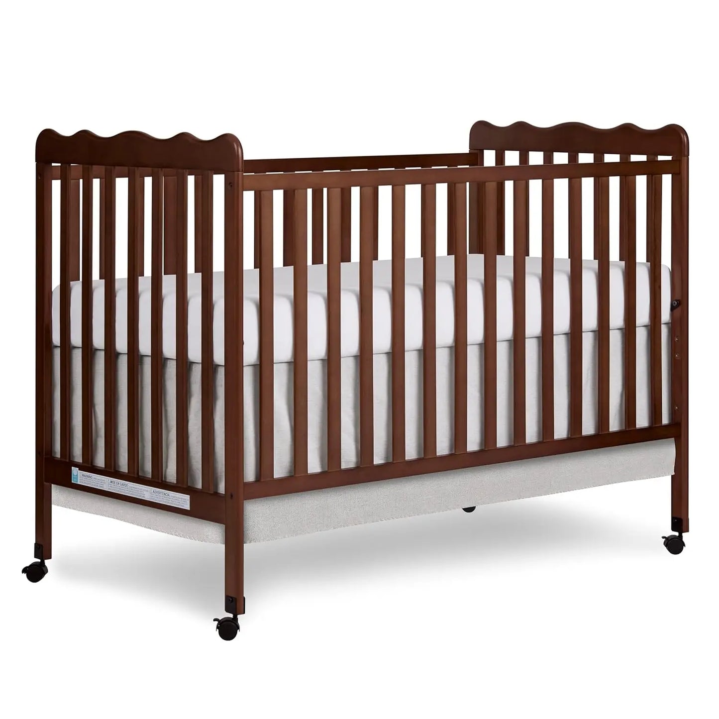 White 3-in-1 Convertible Baby Crib with 4 Height Adjustments, Toddler Bed Conversion & Locking Wheels
