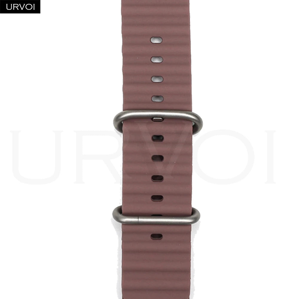 URVOI Ocean Band for Apple Watch Ultra 4 3 2 Strap Series 12 11 10 SE Sport Band for iWatch Silicone Wristband Black Buckle 49mm