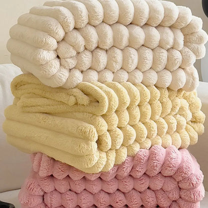 Ultra Soft Faux Rabbit Fur Throw Blanket Warm Plush Striped Blankets Conditioning Quilt Fluffy Throws for Couch Chair Sofa