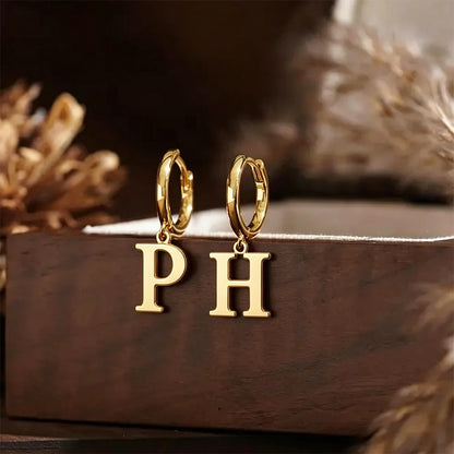 Custom Initial Letter Hoop Earrings Personalized Monogram Alphabet Pendant Gold Stainless Steel Earring Custom Name Jewelry Gift