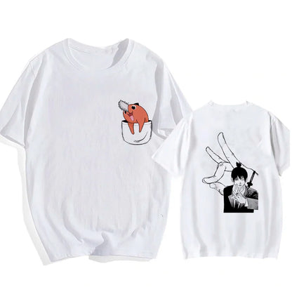 90s Japanese Anime Chainsaw Man T Shirt Cartoon Pochita T-shirt Makima Harajuku Graphic Tees Unisex Clothing Tops Tshirt Manga