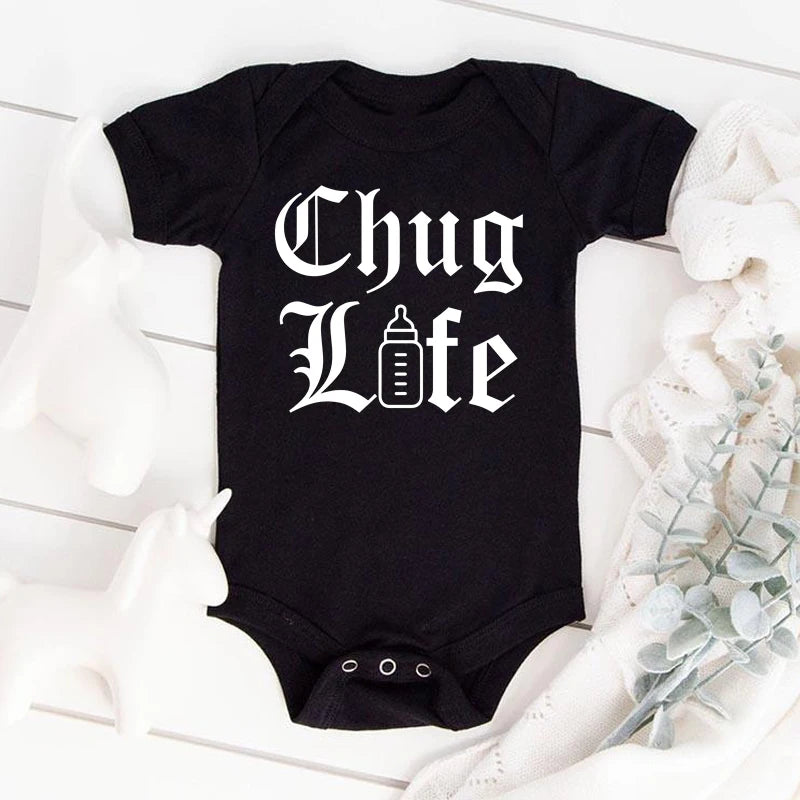 Chug Life Funny Milk Bottle Printed Newborn Baby Bodysuit Short Sleeve Infant Girls Rompers Summer Toddler Boys Ropa Clothes