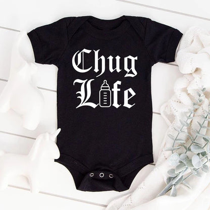 Chug Life Funny Milk Bottle Printed Newborn Baby Bodysuit Short Sleeve Infant Girls Rompers Summer Toddler Boys Ropa Clothes