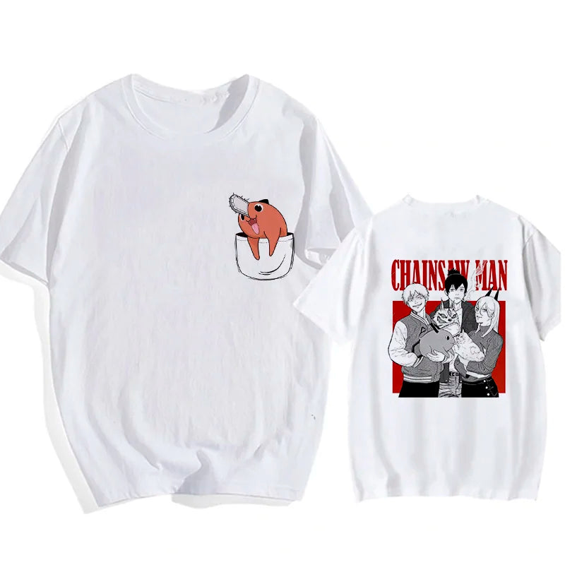90s Japanese Anime Chainsaw Man T Shirt Cartoon Pochita T-shirt Makima Harajuku Graphic Tees Unisex Clothing Tops Tshirt Manga