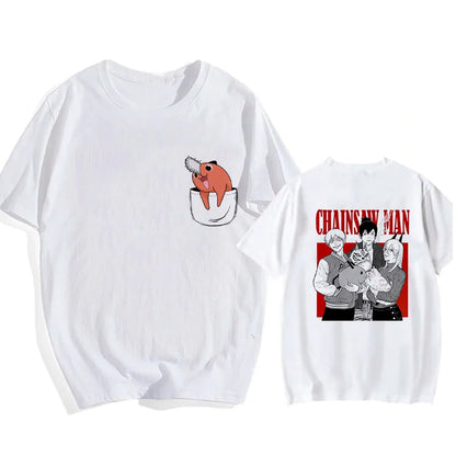 90s Japanese Anime Chainsaw Man T Shirt Cartoon Pochita T-shirt Makima Harajuku Graphic Tees Unisex Clothing Tops Tshirt Manga