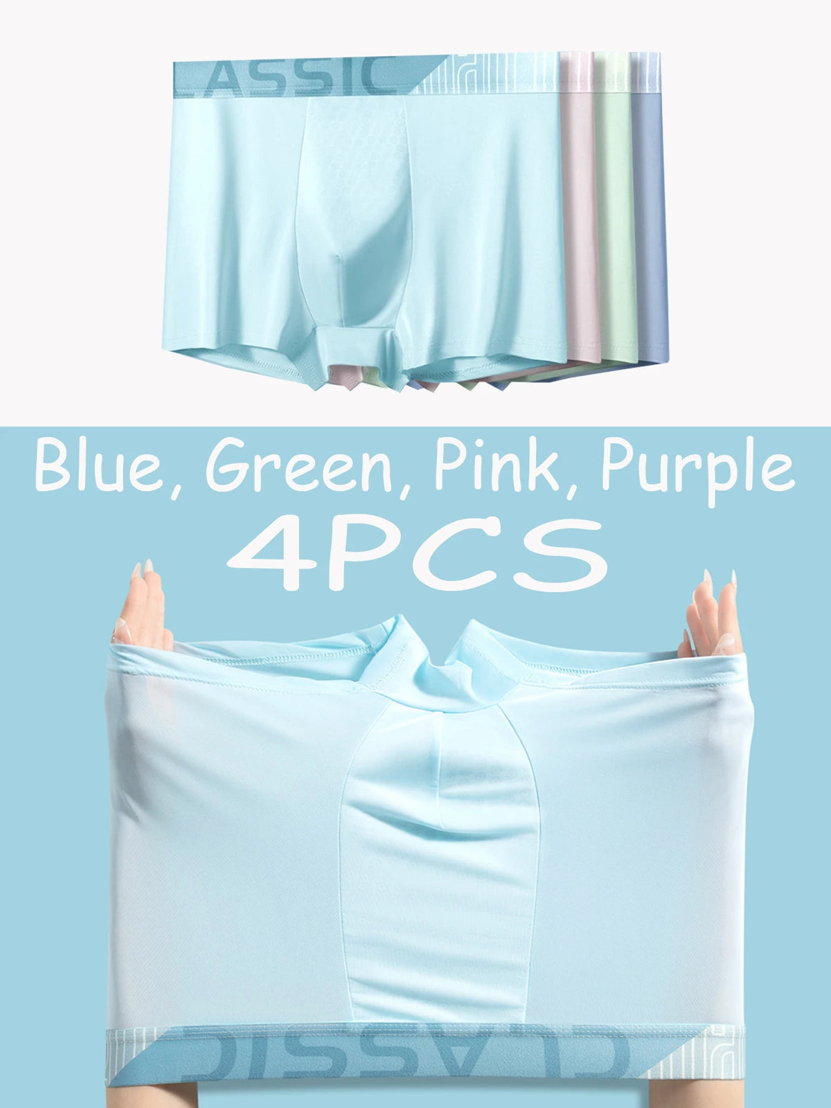 4 Pieces of Men's Underwear Fashion Trend Ice Silk Material Multi-Size 4 Color Combination Men's Boxer Briefs