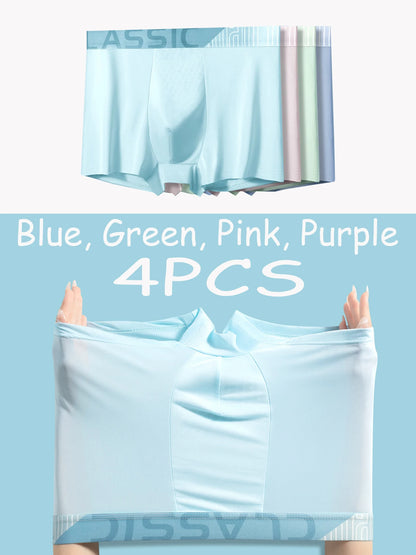 4 Pieces of Men's Underwear Fashion Trend Ice Silk Material Multi-Size 4 Color Combination Men's Boxer Briefs