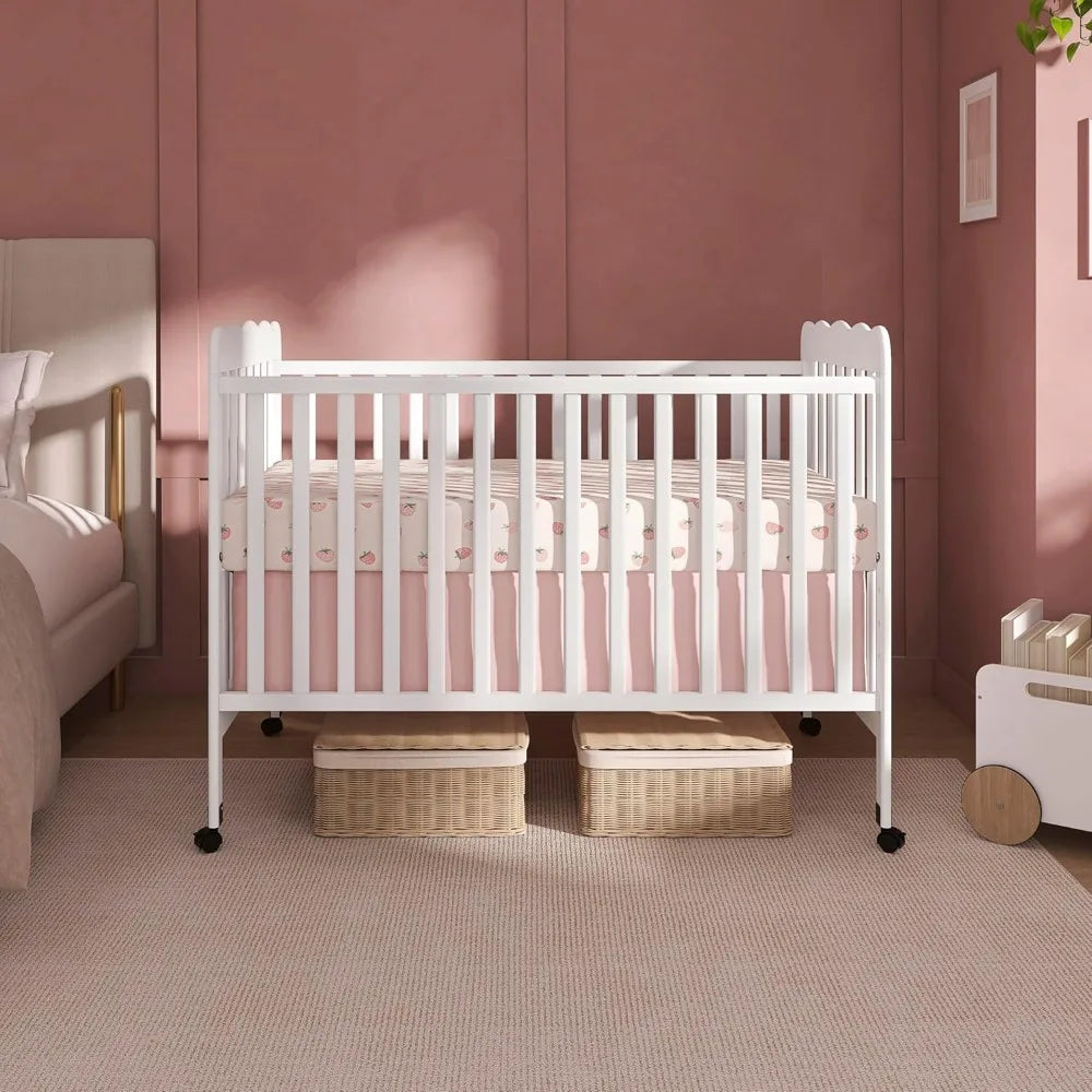 White 3-in-1 Convertible Baby Crib with 4 Height Adjustments, Toddler Bed Conversion & Locking Wheels