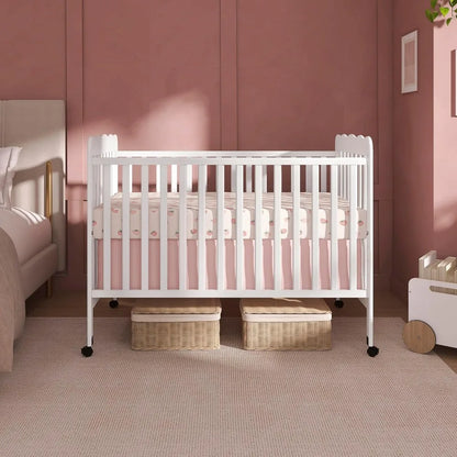 White 3-in-1 Convertible Baby Crib with 4 Height Adjustments, Toddler Bed Conversion & Locking Wheels