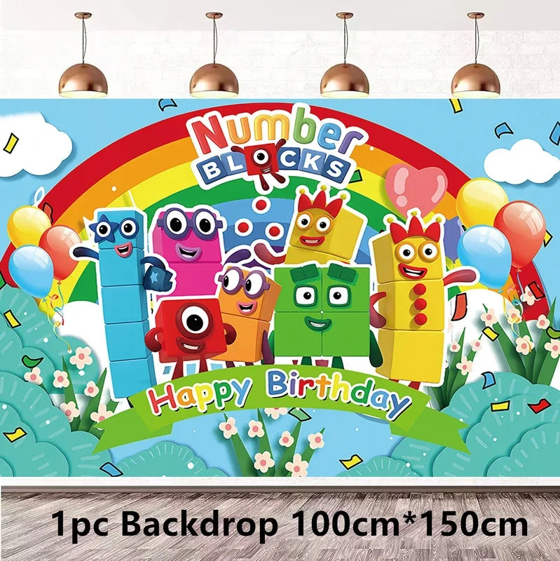 New 1Set Numberblocked Party Supplies TV Show Number Latex Balloons Toy Decor Happy Birthday Banner Bunting Cake Topper Balloon
