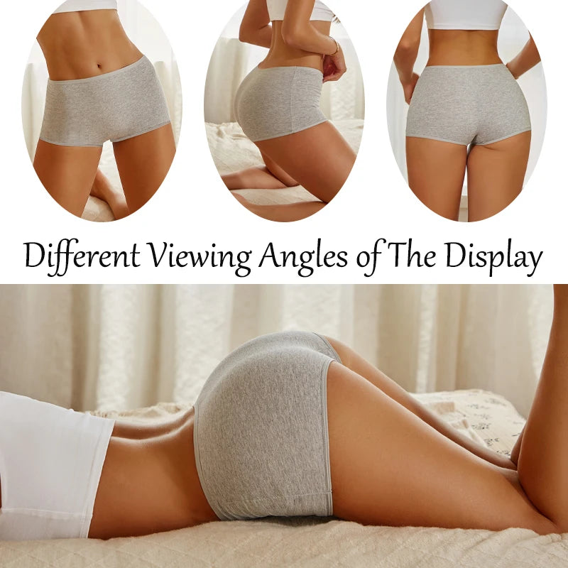 FINETOO 3PCS Women Seamless Cotton Boxer Short Solid Color High Rise Elastic Underwear Female Breathable Boyshorts Sexy Lingerie