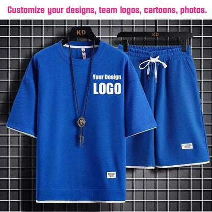 Personalized Custom Print Short Sleeve  T-Shirt Sport Shorts 2 Piece Sets Men's Summer Outfit Breathable and Quick-drying