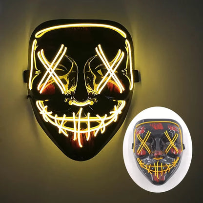 Wireless LED Neon Purge Mask & Fiber Optic Gloves, Scary Glow In Dark Mask for Halloween Carnival Cosplay Bar Birthday Party