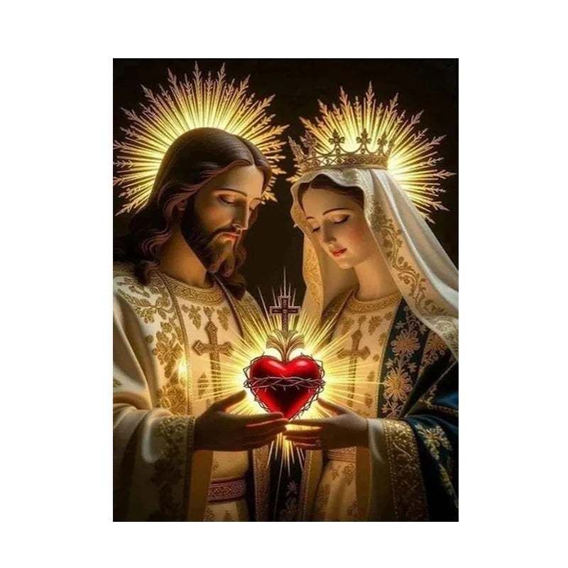 Virgin Mary and Baby Jesus Canvas Wall Art, Sacred Heart of Jesus Canvas Prints, for Living Room Home Decoarion