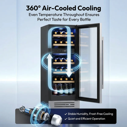Wine Fridge Cooler 12 Inch Wine Fridge Hold 17 Bottles, Wine Refrigerator Glass Door Built-in Wine Storage Cabinet For Home Kitchen Bar