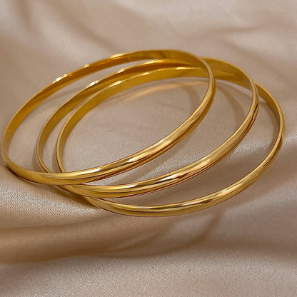 3pcs Glossy 18K Gold Plated Stainless Steel Bangle Bracelet for Women