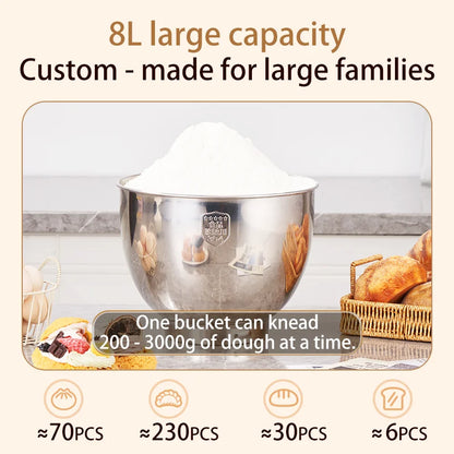 SUNATUR 8L Stand Mixer 2000W,Stainless Steel Bowl,6-Speed Dough Kneader&Egg Beater,Timed Fermentatio