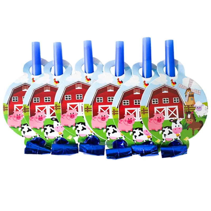 6PCS Farm Animals Birthday Blowout Whistle Blow Roll Noise Makers Wedding Party Birthday Party Favors Gifts Cheer Props Supplies