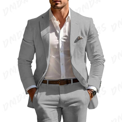 Classic Summer Men's Suit 2PCS For Wedding Formal Solid Suit Including Jacket Pants For Party Classic Occasion Clothing