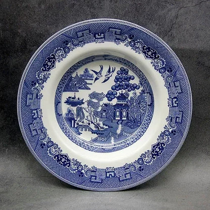 The Blue Willow Set Dinner Elegant England Ware Style Ceramic Breakfast Beef Plate Dishes Dessert Soup Dish Bowl