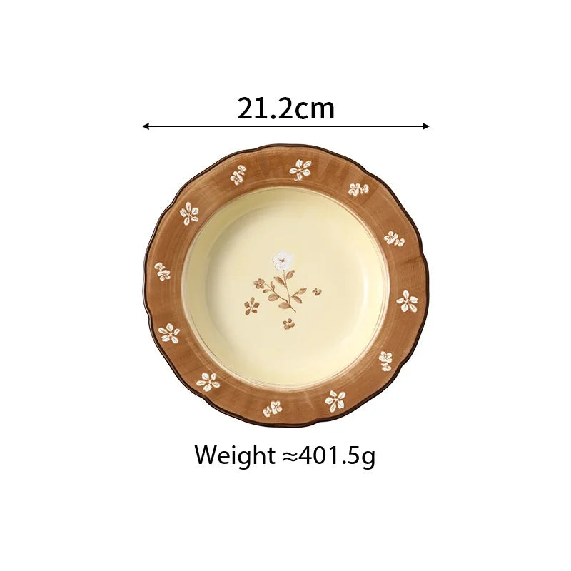 Household Retro Underglaze‑Color Ceramic Dinnerware Set Stylish Rice Soup Bowls Plates Combo Set for Daily Home Dining Tableware