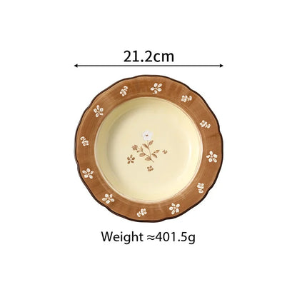 Household Retro Underglaze‑Color Ceramic Dinnerware Set Stylish Rice Soup Bowls Plates Combo Set for Daily Home Dining Tableware