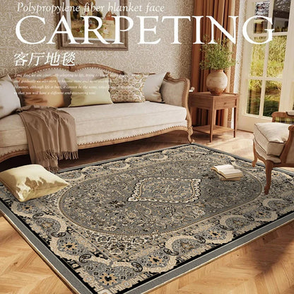 VIKAMA Retro Persian Living Room Carpet Non-slip and Easy-to-Clean Sofa Cushion Dining Room Bedroom Carpet Home Decoration