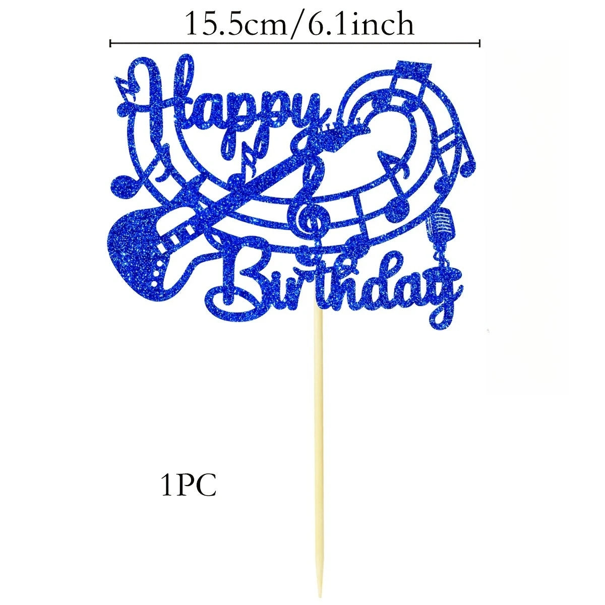 1Pc Guitar Themed Cake Decorating Supplies Bamboo Music Cake Topper Perfect for Rock Birthday Celebrations, Halloween