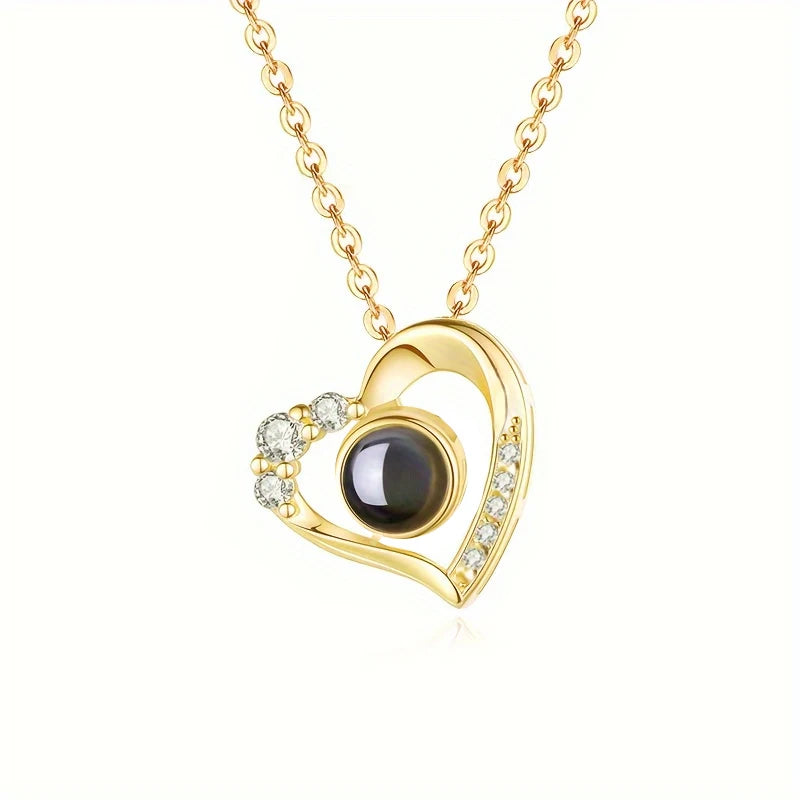 Love Heart Necklace 100 Languages I Love You Projection Pendant Jewelry For Mom Girlfriend Birthday Christmas Romantic Gifts