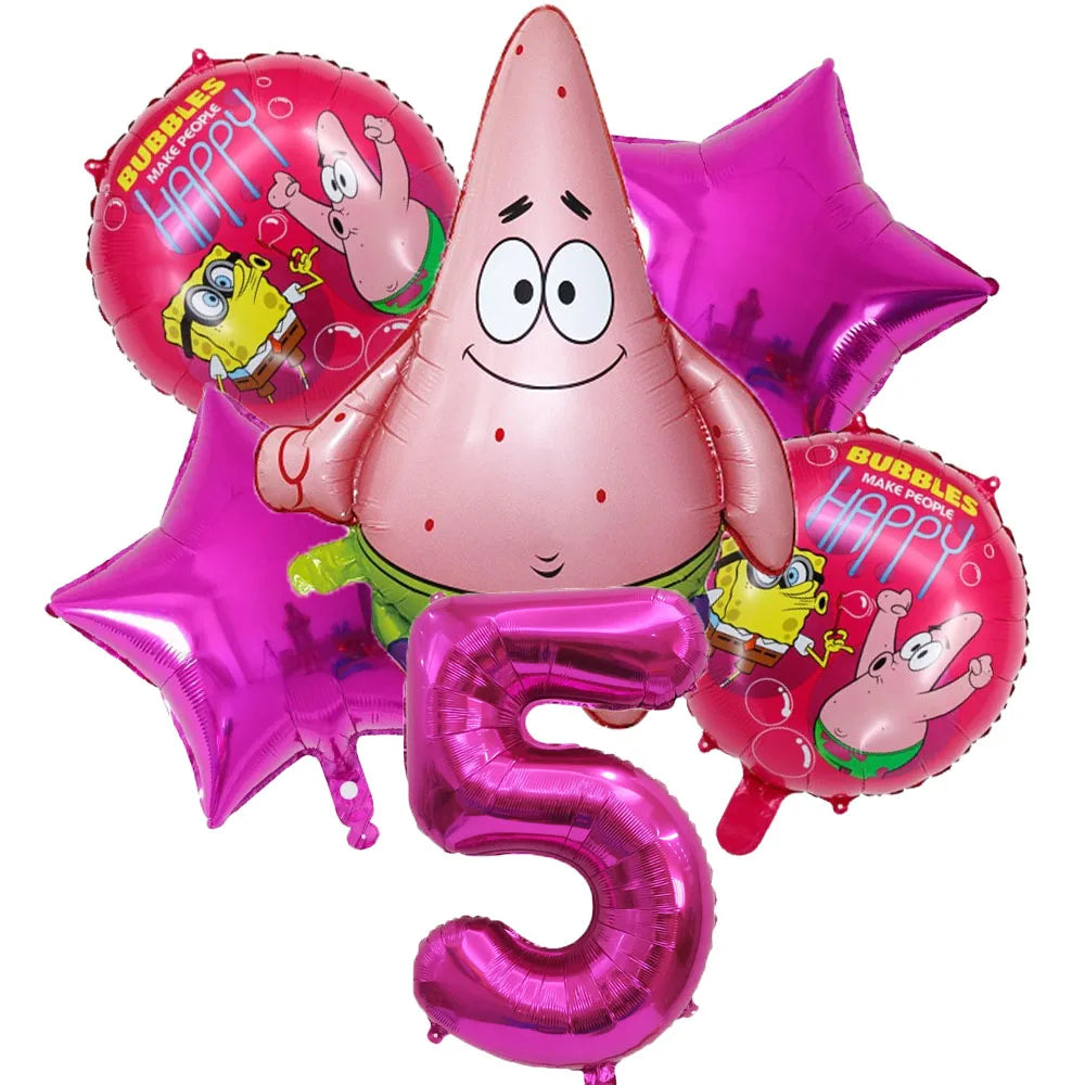 6Pcs SpongeBob Patrick Star Balloon set Birthday Party Golde Blue Numbers Balloons Boys Girls Baby Shower Party Supplies Gifts