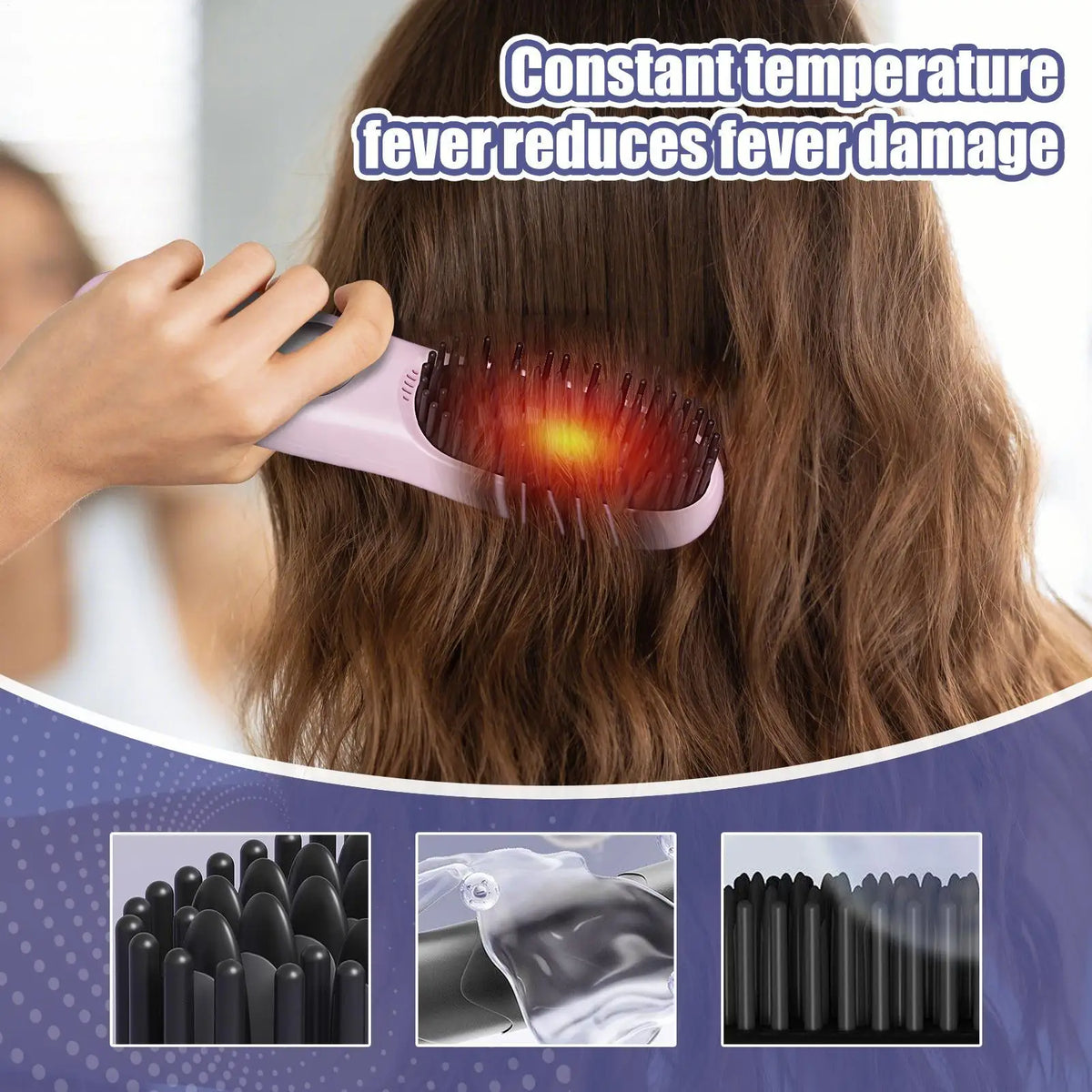 Hair Straightener Brush 3 Level Cordless USB Charging Straightener Portable Mini Straightening Brush for Home Travel