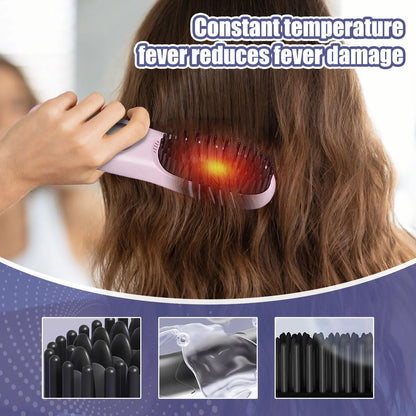 Hair Straightener Brush 3 Level Cordless USB Charging Straightener Portable Mini Straightening Brush for Home Travel