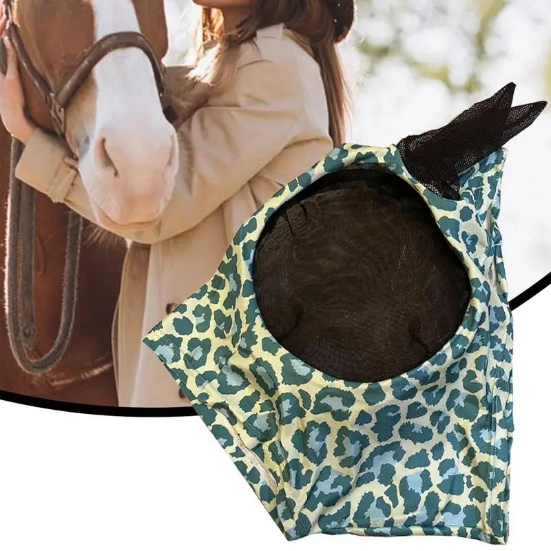 Horse Fly Face Cover Leopard Print Pattern Equestrian Supplies Comfortable Breathable Anti-Mosquitoes Cover Horse Care Product
