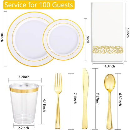 Supernal 800 Pcs Gold Plastic Dinnerware Set for 100 Guests Party Supplies