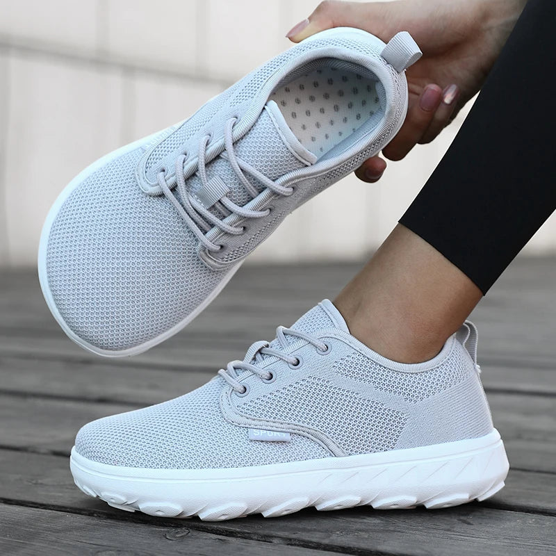 Men's and Women's Barefoot Shoes Wide Version Simple Platform Walking Sneaker Lace Up Outdoor Lightweight Casual Running Shoes