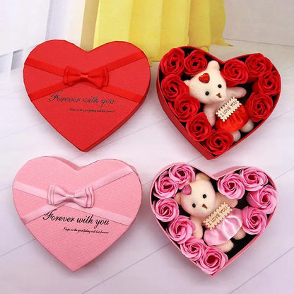 【P】Flower Red Pink Soap Rose Love Gift Box With Bear Valentine's Day Mother's Day Anniversary Gift Wedding Party Decorations
