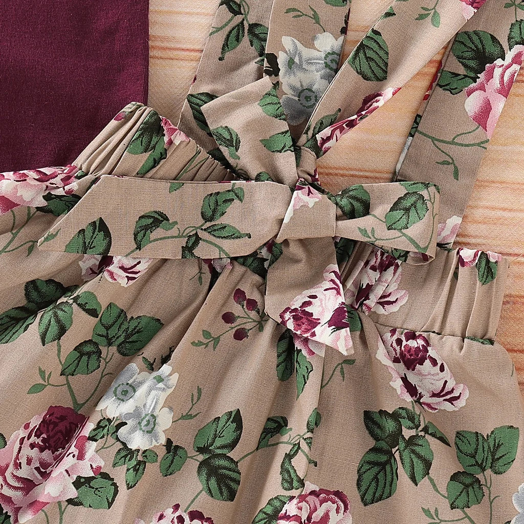 3PCS Newborn Baby Girl Christmas Clothes Set Short Sleeve Romper+Suspender Skirt+Headband Clothing Set for Toddler 0-18 Months