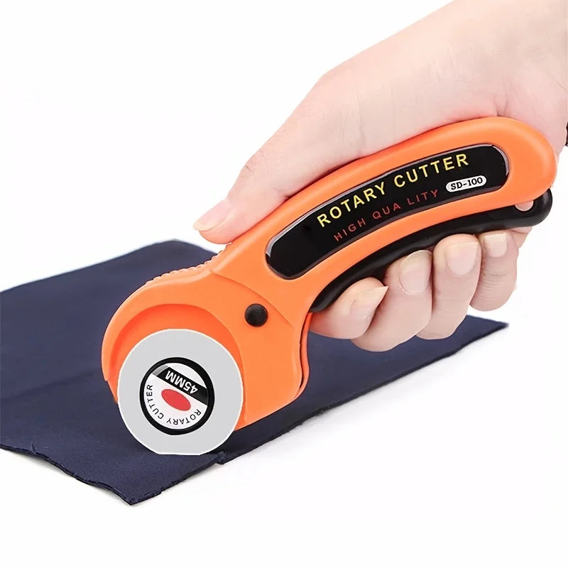 45mm Rotary Cutter Set Round Hob Craft Wheel Cutter Handle Roller with 5 Replacement Blades, Sewing Clip and Fabric Marker Pen
