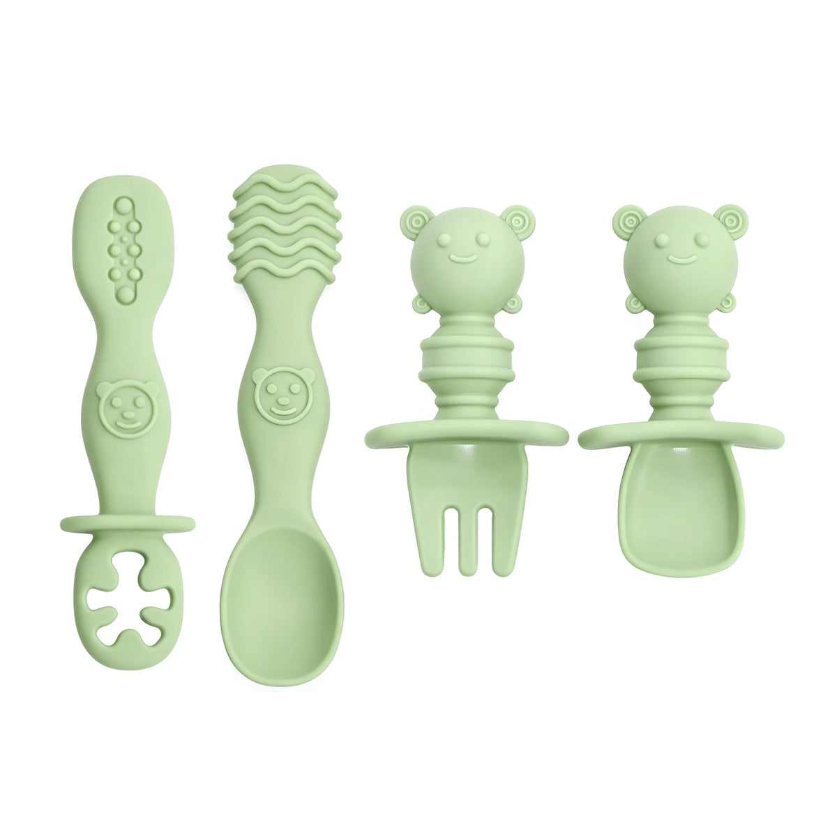 4pcs Silicone Spoon & Fork Set Long & Short Handles for Different Feeding Needs Baby Self-feeding Training Baby Birthday Gift