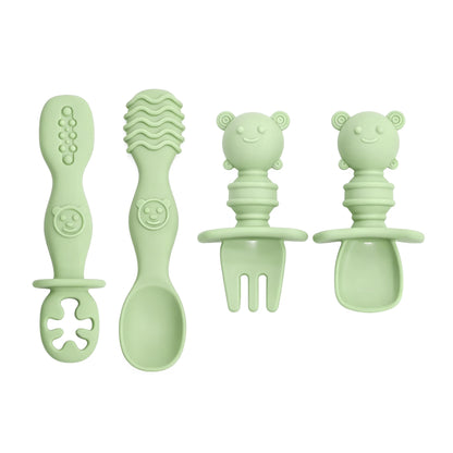 4pcs Silicone Spoon & Fork Set Long & Short Handles for Different Feeding Needs Baby Self-feeding Training Baby Birthday Gift