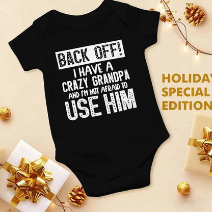 Cute Cotton Baby Bodysuit with "Back Off! I Have A Crazy Grandpa" Print Short Sleeve Baby Girl Boy Jumpsuit Kids Cotton Clothes