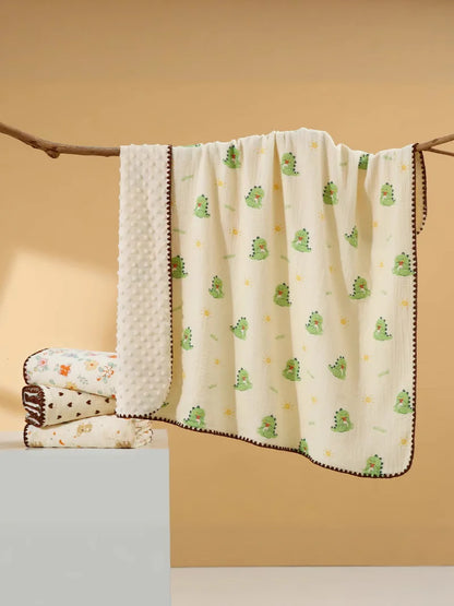 Newborn Bear Print Blanket Pure Cotton Double Gauze Blanket Baby Blanket Bath Towel Baby Blanket Baby Swaddle 100X100CM