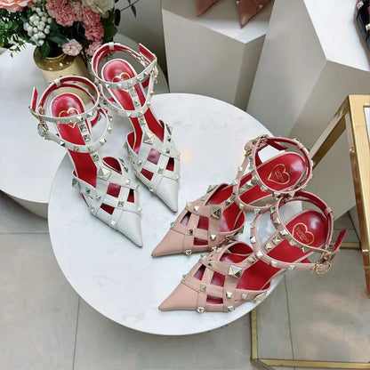 2026 Spring/Summer New High Heel Riveted Sandals Pointed Fine Heel Sandals Riveted Single Shoes