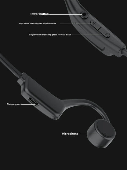 Bone Conduction Headphones, Wireless Open-back Earbuds, 15-hour Battery Life, Bluetooth 5.4, HiFi Stereo Sound, Waterproof, Nois