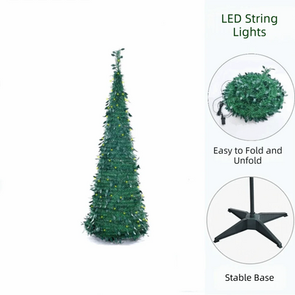 Pre-Decorated Pop-Up Christmas Tree Warm White Lights Gold Ornaments Folding Christmas Tree Easy Assembly Space-Saving