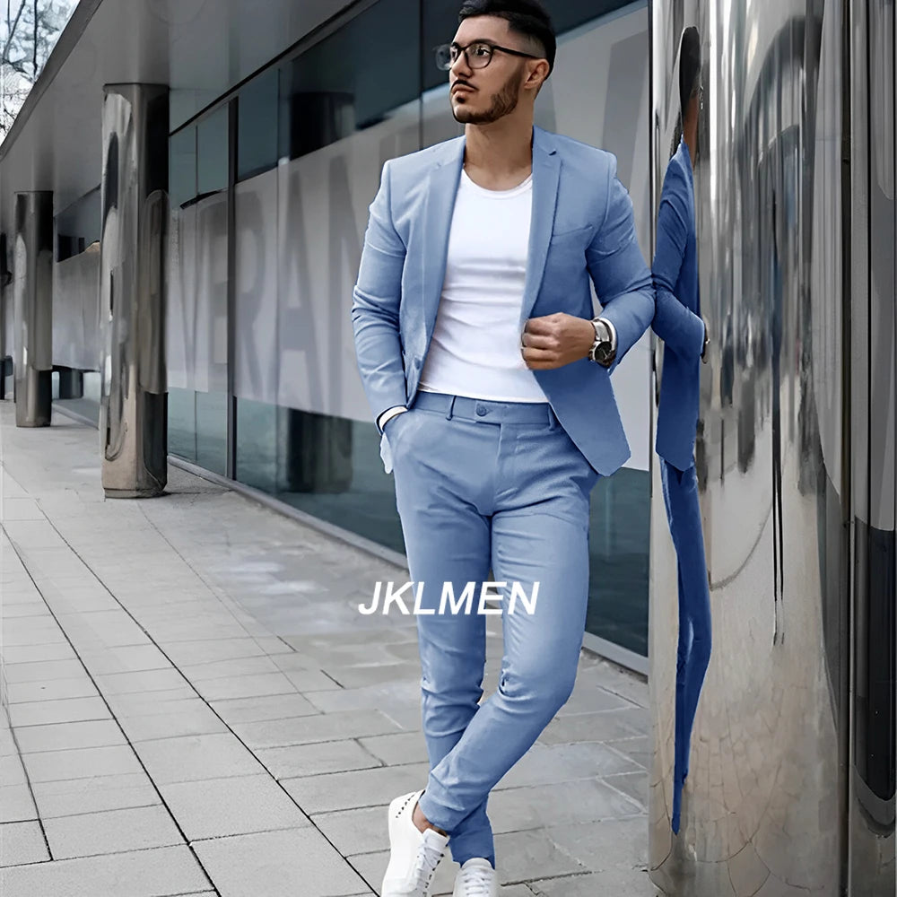 Gray Men's Suit 2 Piece Suit Summer Casual Jacket Pants Formal Wedding Tuxedo Groom Clothes Custom Color Blazer XS-5XL
