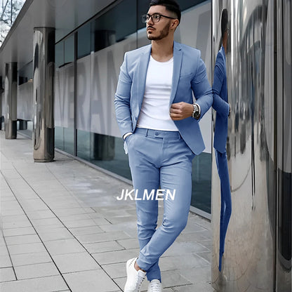 Gray Men's Suit 2 Piece Suit Summer Casual Jacket Pants Formal Wedding Tuxedo Groom Clothes Custom Color Blazer XS-5XL